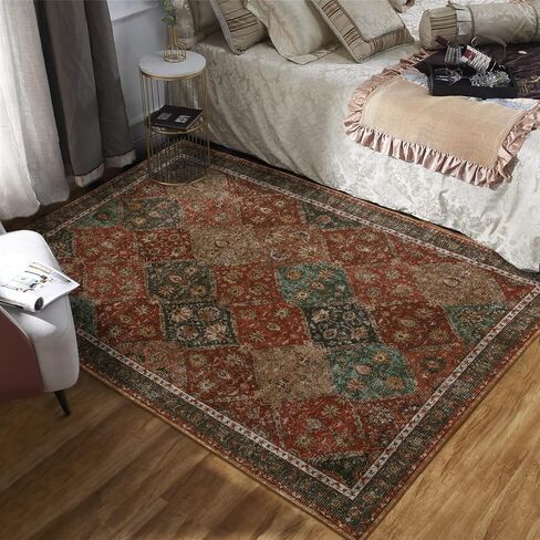 Living Room Rug 8x10 Washable Rug Living Room Rug Moroccan Trellis Accent Rug Vintage Floral Distressed Rug Ultra-Soft Indoor Carpet Non Slip Foldable Thin Rug for Bedroom Nursery Dark Grey in Saudi Arabia