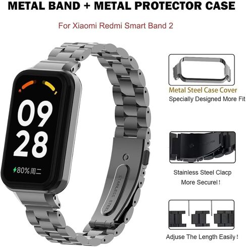 متوافق مع نطاقات Xiaomi Redmi Band 2، ملحقات سوار معصم بديل من الفولاذ المقاوم للصدأ مع إطار معدني لـ Xiaomi Smart Band 8 Active in Kuwait