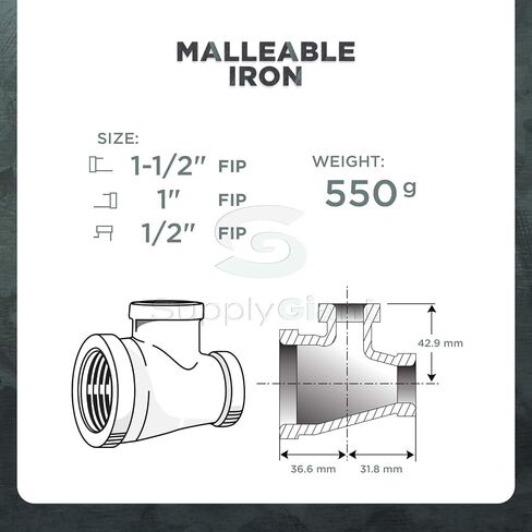 HNSU1223 1-1 / 2 "بنسبة 1-1 / 4" بواسطة 1-1 / 2 "حديد مجلفن قابل للطرق ثلاثي الاتجاه لتقليل نقطة الإنطلاق مع وصلات مترابطة أنثى in Kuwait