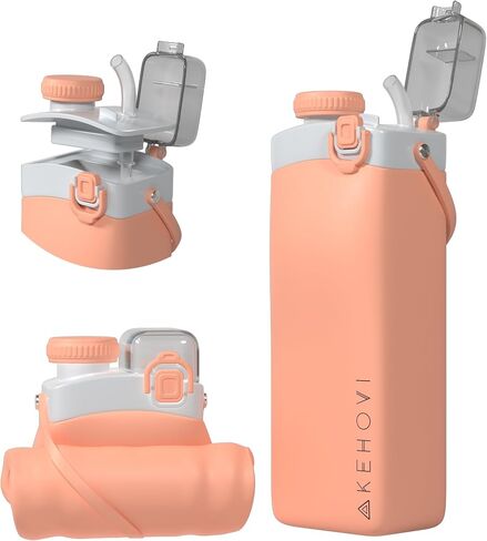 Collapsible Water Bottles, Leakproof Straw Clamping Lid. Reusable Foldable Portable Sports Water Bottle for Gym Camping Hiking Travel Must Have, BPA Free (pink) in Saudi Arabia