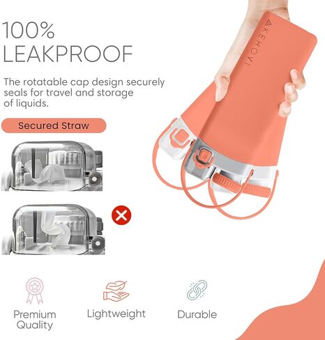 Collapsible Water Bottles, Leakproof Straw Clamping Lid. Reusable Foldable Portable Sports Water Bottle for Gym Camping Hiking Travel Must Have, BPA Free (pink) in Saudi Arabia