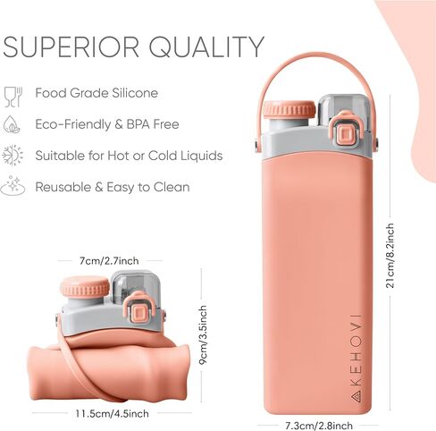 Collapsible Water Bottles, Leakproof Straw Clamping Lid. Reusable Foldable Portable Sports Water Bottle for Gym Camping Hiking Travel Must Have, BPA Free (pink) in Saudi Arabia