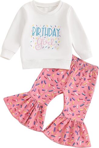 Kayotuas Baby Girl Fall Clothes Birthday Girl Outfit Letter Embroidery Sweatshirt Long Sleeve Pullover Tops & Pants 2Pcs Set in Saudi Arabia