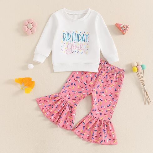 Kayotuas Baby Girl Fall Clothes Birthday Girl Outfit Letter Embroidery Sweatshirt Long Sleeve Pullover Tops & Pants 2Pcs Set in Saudi Arabia