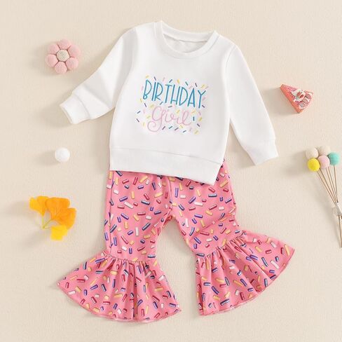 Kayotuas Baby Girl Fall Clothes Birthday Girl Outfit Letter Embroidery Sweatshirt Long Sleeve Pullover Tops & Pants 2Pcs Set in Saudi Arabia