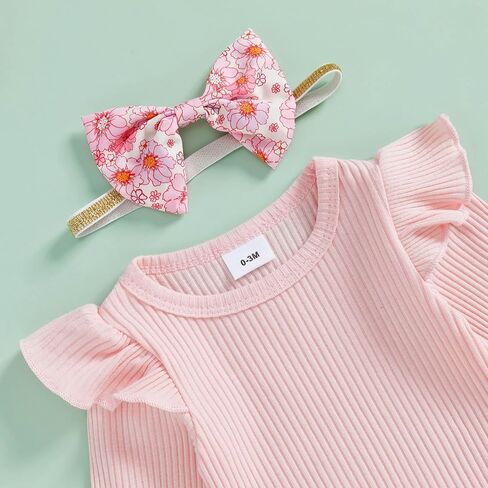 TheFound Infant Baby Girl Clothes Ruffled Ribbed Romper Daisy Print Pants Toddler Baby Clothes for Girls 3 6 12 18 24 Months in Saudi Arabia