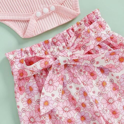 TheFound Infant Baby Girl Clothes Ruffled Ribbed Romper Daisy Print Pants Toddler Baby Clothes for Girls 3 6 12 18 24 Months in Saudi Arabia