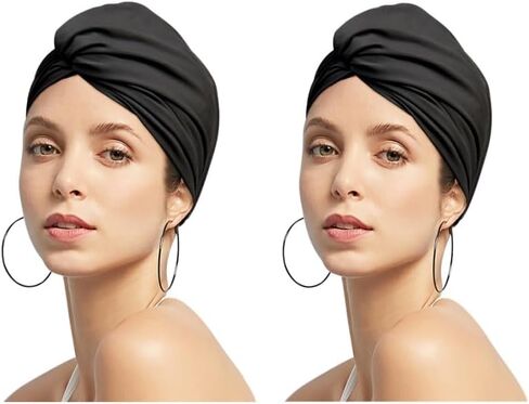 Women Pleated Fabric Swim Cap Elastic Long Curly Hair Bathing Cap Breathable Knotted Swimming Turban Non-Waterproof Swimming Hat Wrap in Saudi Arabia