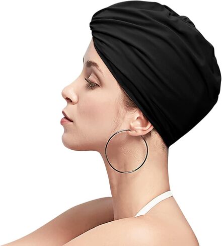 Women Pleated Fabric Swim Cap Elastic Long Curly Hair Bathing Cap Breathable Knotted Swimming Turban Non-Waterproof Swimming Hat Wrap in Saudi Arabia
