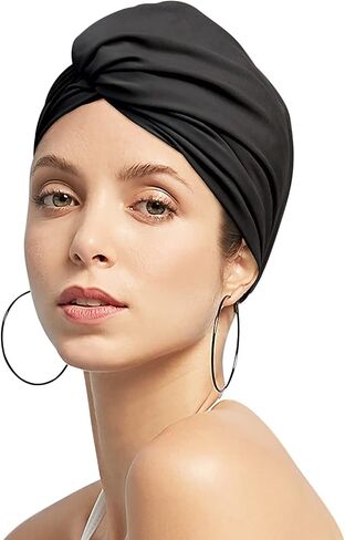 Women Pleated Fabric Swim Cap Elastic Long Curly Hair Bathing Cap Breathable Knotted Swimming Turban Non-Waterproof Swimming Hat Wrap in Saudi Arabia