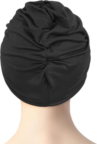 Women Pleated Fabric Swim Cap Elastic Long Curly Hair Bathing Cap Breathable Knotted Swimming Turban Non-Waterproof Swimming Hat Wrap in Saudi Arabia