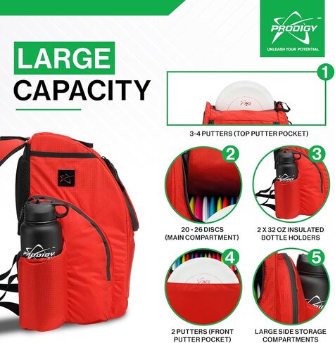 حقيبة الظهر بروديجي ديسك BP-2 V3 ديسك جولف | حقيبة جولف فريسبي بسعة 26+ قرص بالإضافة إلى مساحة تخزين إضافية | حقيبة ظهر على شكل قرص جولف ذات جودة احترافية | مقاوم للتمزق والماء | حقيبة جولف كبيرة الحجم in Saudi Arabia
