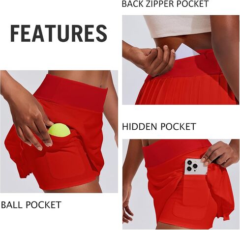 PINSPARK Womens Pleated Tennis Skirt High Waisted Golf Skirts with 3 Pockets Lightweight Athletic Skort Workout Pickleball in Saudi Arabia