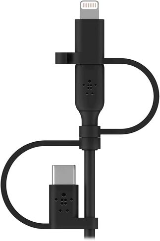 كابل Belkin 3 في 1 Universal USB-A - كابل USB-C، كابل Lightning، Micro-USB - شاحن شحن معزز لسلك الشحن مصمم لأجهزة Apple iPhone وiPad وGalaxy والكمبيوتر اللوحي والهواتف الذكية - أسود 3.3 قدم in Kuwait