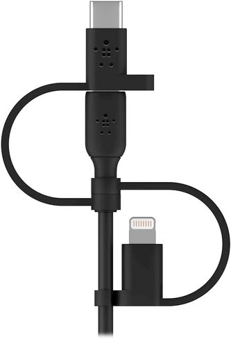 كابل Belkin 3 في 1 Universal USB-A - كابل USB-C، كابل Lightning، Micro-USB - شاحن شحن معزز لسلك الشحن مصمم لأجهزة Apple iPhone وiPad وGalaxy والكمبيوتر اللوحي والهواتف الذكية - أسود 3.3 قدم in Kuwait