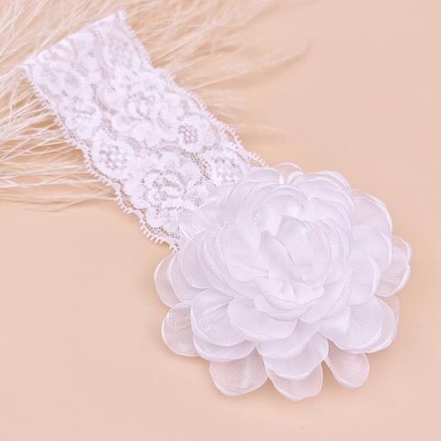 White Lace Christening Headband for Baby Girl Soft Cotton Flower Baptism Toddler Elastic Hairband Bow Newborn Infant Hair Accessories for Birthday Party (White 3, Standard size) in Kuwait