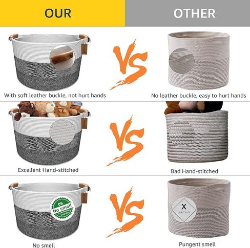Domolli Blanket Basket, Cotton Rope Basket with Leather Handles XXXL Extra Large Laundry Basket 22" x 22" x 14" Baby Hamper Nursery Bins Woven Basket for Blankets Pillows Clothes Stuffed Toys Storage in Saudi Arabia