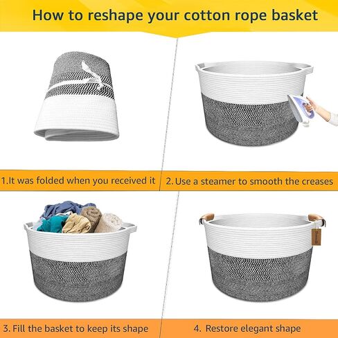 Domolli Blanket Basket, Cotton Rope Basket with Leather Handles XXXL Extra Large Laundry Basket 22" x 22" x 14" Baby Hamper Nursery Bins Woven Basket for Blankets Pillows Clothes Stuffed Toys Storage in Saudi Arabia