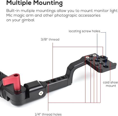 Gimbal Adjustable Handle Grip for DJI Ronin S/SC/RSC2, Stabilizer Handgrip Extension Bracket with Cold Shoe Mount 1/4 3/8 Threaded Holes for Video Light, Microphone, Monitor in Saudi Arabia