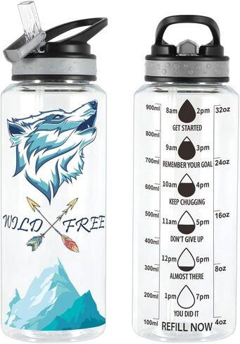 Home Tune 32oz Water Drinking Bottle - Tritan BPA Free, Wide Mouth, Straw Flip Lid, Easy Open, Lightweight, Leak-Proof Water Bottle with Foil Print Design For Girls & Boys - Tiger in Saudi Arabia