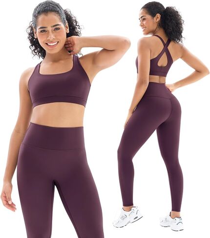Workout Sets for Women High Waisted Leggings with Cross Back Sports Bra 2 Piece Gym Outfits Yoga Gym Clothes in Kuwait