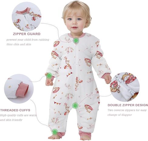 Baby Sleep Sack with Legs Cotton Wearable Blanket with Feet Detachable Sleeves Baby Sleeping Sack for Autumn Winter in Saudi Arabia