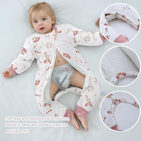 Baby Sleep Sack with Legs Cotton Wearable Blanket with Feet Detachable Sleeves Baby Sleeping Sack for Autumn Winter in Saudi Arabia