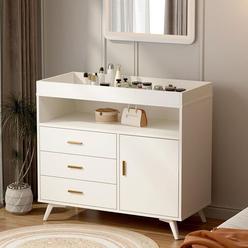 Baby Changing Table Dresser with 3 Drawers, Nursery Dresser Chest with Changing Table Top,Baby Changing Station,Wood Diaper Changing Station,Storage Changing Station Dresser in Saudi Arabia