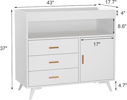Baby Changing Table Dresser with 3 Drawers, Nursery Dresser Chest with Changing Table Top,Baby Changing Station,Wood Diaper Changing Station,Storage Changing Station Dresser in Saudi Arabia