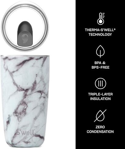 S'well Stainless Steel Tumbler with Clear Slide-Open Lid-18 Fl Oz-Blue Granite Triple-Layered Vacuum-Insulated Containers Keeps Drinks Cold for 12 Hot for 4 Hours-BPA-Free Water Bottle, 18 oz in Kuwait
