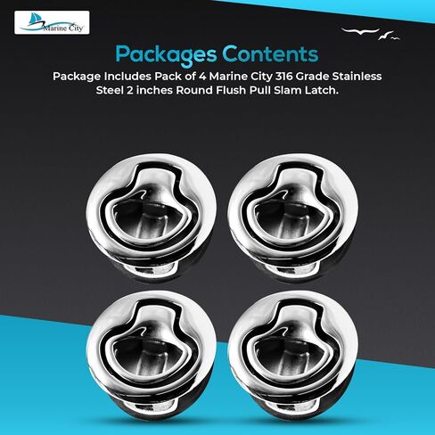 MARINE CITY 316 Stainless Steel Round Flush Pull Slam Latch - 2 Inches - Ideal for Doors, Hatches, Boats, Marines - 2 Pcs in Saudi Arabia