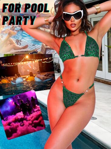 بيكيني الفهد المخملي، بدلة استحمام رفيعة بسلسلة من اللؤلؤ للنساء، مجموعة بيكيني برازيلي مثير لحفلات حمام السباحة in Kuwait