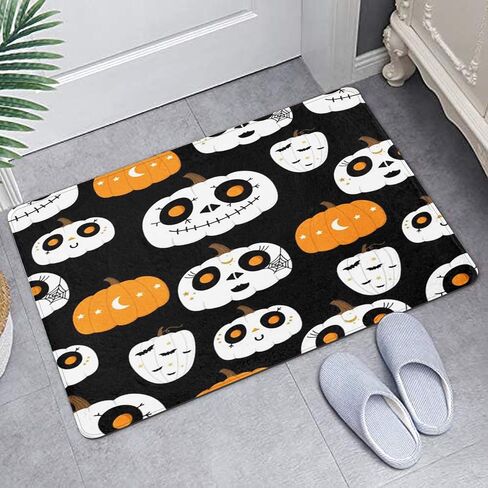 Britimes Halloween Cute Ghost Bathroom Rug Set of 3, 3 Pieces Bath Mats Set for Bathroom,Black Funny Horror No Silp Washable Cover Floor Rug Decorations for Kitchen Bathroom Bedroom in Saudi Arabia