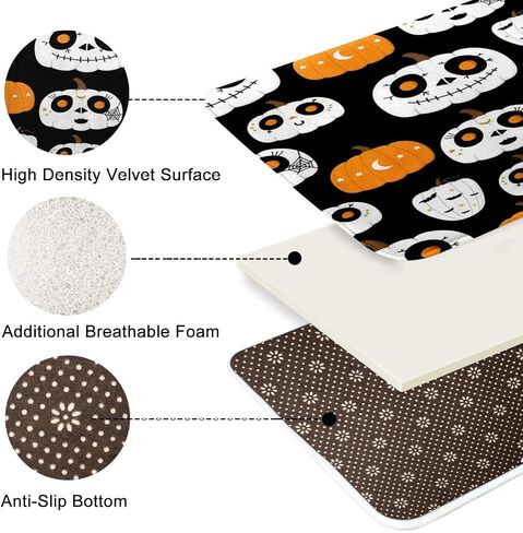 Britimes Halloween Cute Ghost Bathroom Rug Set of 3, 3 Pieces Bath Mats Set for Bathroom,Black Funny Horror No Silp Washable Cover Floor Rug Decorations for Kitchen Bathroom Bedroom in Saudi Arabia