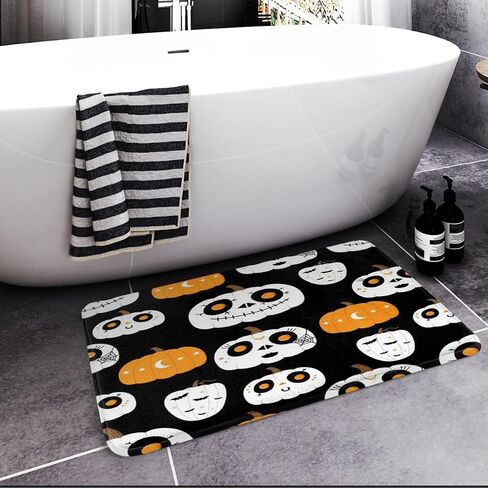 Britimes Halloween Cute Ghost Bathroom Rug Set of 3, 3 Pieces Bath Mats Set for Bathroom,Black Funny Horror No Silp Washable Cover Floor Rug Decorations for Kitchen Bathroom Bedroom in Saudi Arabia