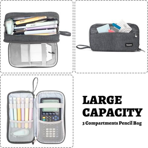 Pencil Case Big Capacity Pen Pouch Large Storage Holder Marker Pen Bag Durable 3 Compartment School Office Desk Organizer Portable Cute Zipper Stationery for Kids Teen Student Boys Girls Adults in Kuwait