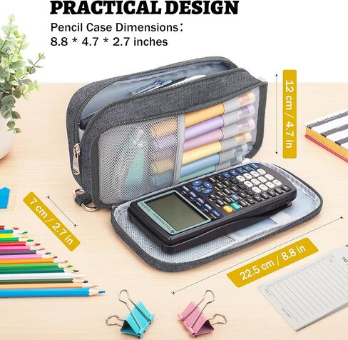 Pencil Case Big Capacity Pen Pouch Large Storage Holder Marker Pen Bag Durable 3 Compartment School Office Desk Organizer Portable Cute Zipper Stationery for Kids Teen Student Boys Girls Adults in Kuwait