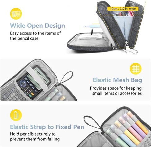 Pencil Case Big Capacity Pen Pouch Large Storage Holder Marker Pen Bag Durable 3 Compartment School Office Desk Organizer Portable Cute Zipper Stationery for Kids Teen Student Boys Girls Adults in Kuwait