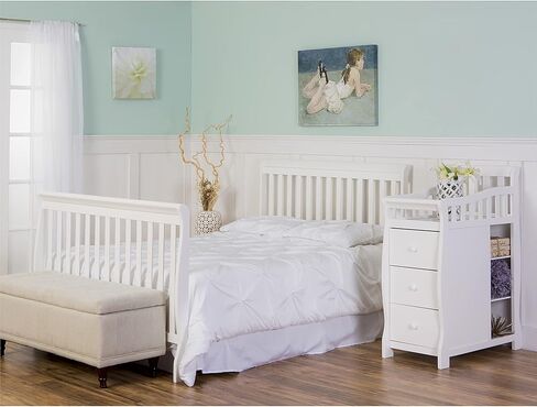 سرير أطفال برودي 5 في 1 قابل للتحويل من Dream On Me باللون الأبيض مع مبدل وأدراج واسعة وطاولة تغيير قابلة للفصل ووسادة تغيير مقاس 1 بوصة in Kuwait