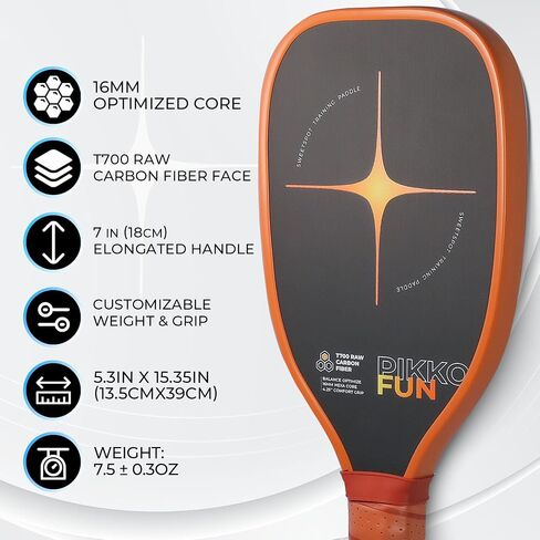 PIKKOFUN Pickleball Training Paddle Kit - Includes 10 Lead Bars & Overgrip for Customizable Weight - T700 Carbon Fiber Pickleball Trainer for Sweet Spot Practice - Extra Long Handle - 16mm Quiet Core in Saudi Arabia