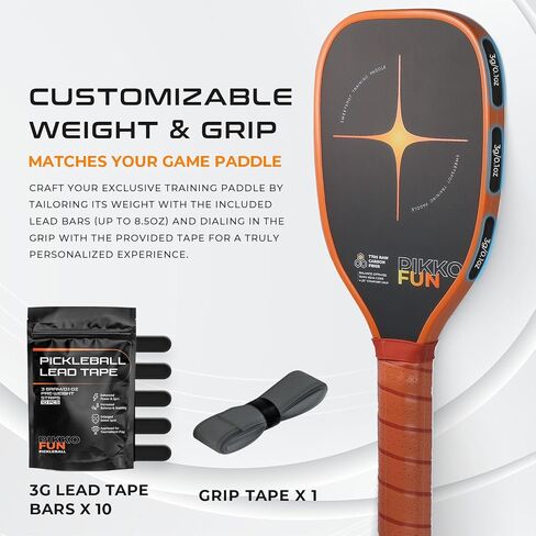 PIKKOFUN Pickleball Training Paddle Kit - Includes 10 Lead Bars & Overgrip for Customizable Weight - T700 Carbon Fiber Pickleball Trainer for Sweet Spot Practice - Extra Long Handle - 16mm Quiet Core in Saudi Arabia