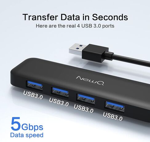 موزع USB 4 منافذ NewQ 4 في 1 USB 3.0 موزع USB صغير الحجم، محول USB محمول فائق النحافة بسرعة 5 جيجابت في الثانية متوافق مع نظام التشغيل MacOS/Windows وXbox ومحرك الأقراص المحمول والأقراص الصلبة المحمولة ولوحة المفاتيح والماوس وما إلى ذلك in Kuwait