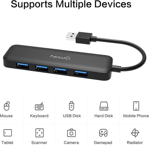 موزع USB 4 منافذ NewQ 4 في 1 USB 3.0 موزع USB صغير الحجم، محول USB محمول فائق النحافة بسرعة 5 جيجابت في الثانية متوافق مع نظام التشغيل MacOS/Windows وXbox ومحرك الأقراص المحمول والأقراص الصلبة المحمولة ولوحة المفاتيح والماوس وما إلى ذلك in Kuwait