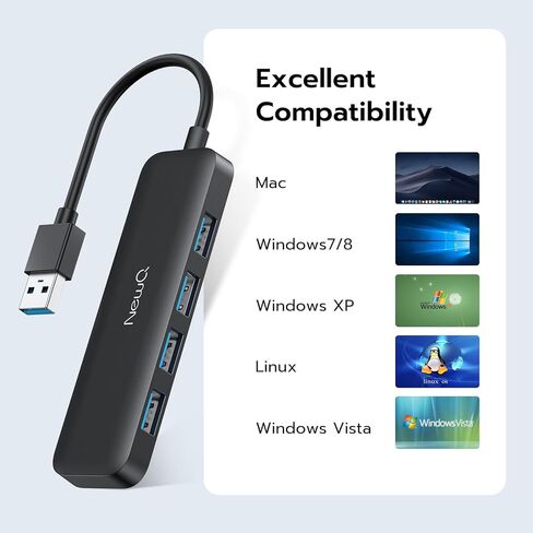 موزع USB 4 منافذ NewQ 4 في 1 USB 3.0 موزع USB صغير الحجم، محول USB محمول فائق النحافة بسرعة 5 جيجابت في الثانية متوافق مع نظام التشغيل MacOS/Windows وXbox ومحرك الأقراص المحمول والأقراص الصلبة المحمولة ولوحة المفاتيح والماوس وما إلى ذلك in Kuwait