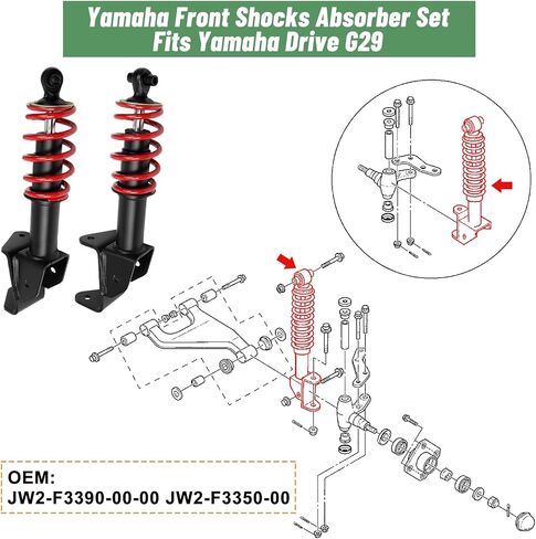 Yamaha G29 Front Shocks Absorbers Fit Yamaha G29 Drive Golf Carts Passenger and Driver Side OEM JW2-F3390-00-00 JW2-F3350-00(Black) in Kuwait