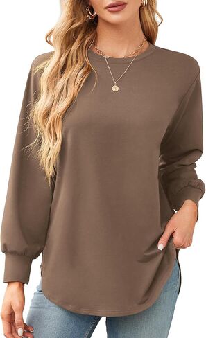 Amoretu Women's Casual Crew Neck Sweatshirt Loose Soft Long Sleeve Pullover Tops in Kuwait