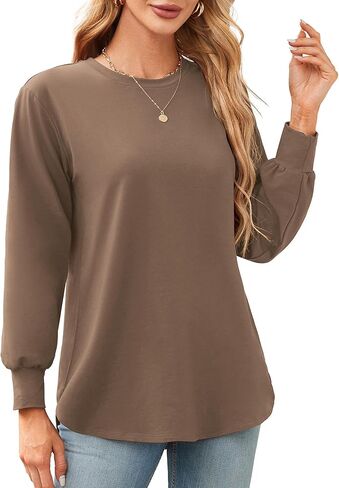 Amoretu Women's Casual Crew Neck Sweatshirt Loose Soft Long Sleeve Pullover Tops in Kuwait