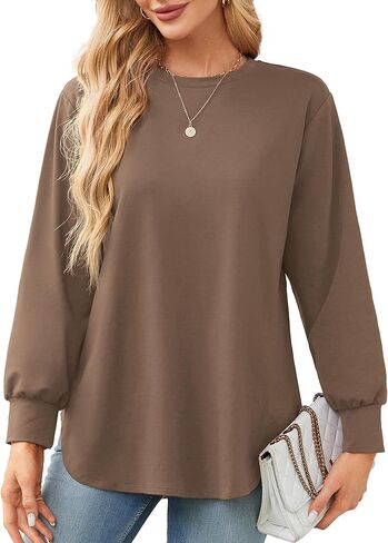 Amoretu Women's Casual Crew Neck Sweatshirt Loose Soft Long Sleeve Pullover Tops in Kuwait