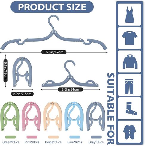 30 Pcs Travel Hangers Portable Foldable Travel Hanger Organizer, Plastic Travel Accessories Essentials Clothes Drying Rack Folding Hangers for Traveling Camping Flying RV Cruises Suitcase, Black in Kuwait