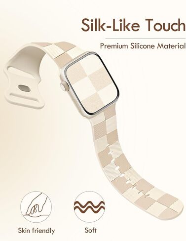 Checkered Silicone Strap for Apple Watch Band 40mm 41mm 38mm, Cute Soft Bracelet Compatible with iWatch Band Series 10 9 8 7 6 5 4 3 2 1, Special Wristband for Apple Watch Bands SE Women Sude in Saudi Arabia